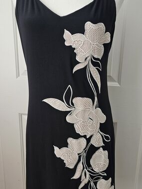 White House Black MarketV-Neck Slip Dress with Ivory Floral Lace Appliqué Size S
